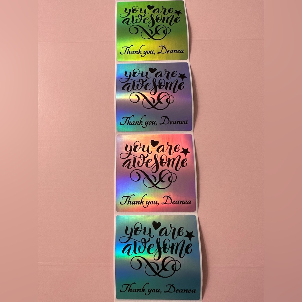 50 ct. Custom 3”x3” Multi-Color Rainbow Holographic Square Sticker Labels - Picture 9 of 13